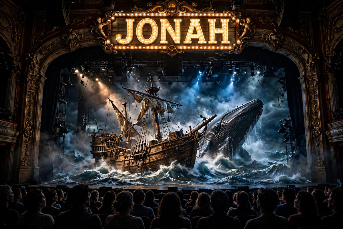 JONAH stage show at Sight and Sound Theatre with a ship and whale on stage - 3-day bus trip from Granby MA to Lancaster PA